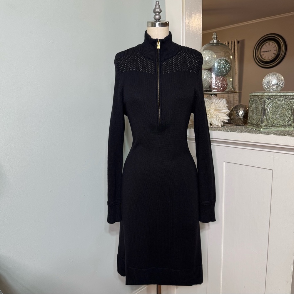 Ralph Lauren Rack Stitch Mockneck Sweater Dress Black Cotton Size Medium - Picture 5 of 12
